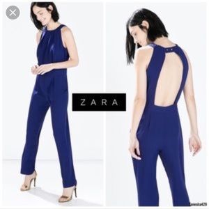 Zara Basic Electric Blue JumpSuit with Open Back